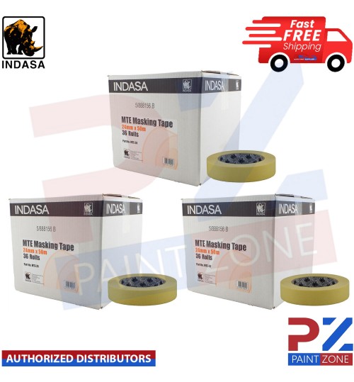 3X Indasa 24mm x 50m Box of 36 Rolls Low Bake Masking Tape 1"